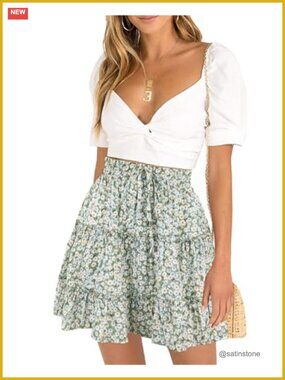 High Waisted Floral Mini Skirt Ruffle A-Line Summer